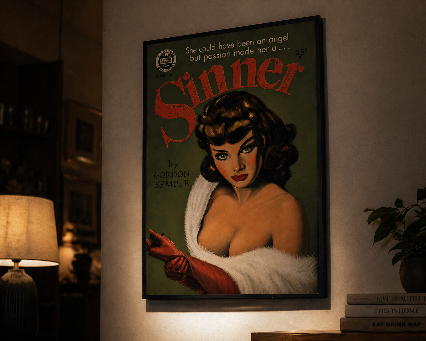 Vintage Sinner”Pulp Art– Retro Paperback Cover Print – Femme Fatale Illustration