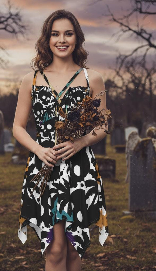 Gothic Skull Garden Slip Dress – Handkerchief Hem | The Hotwife Club Exclusive