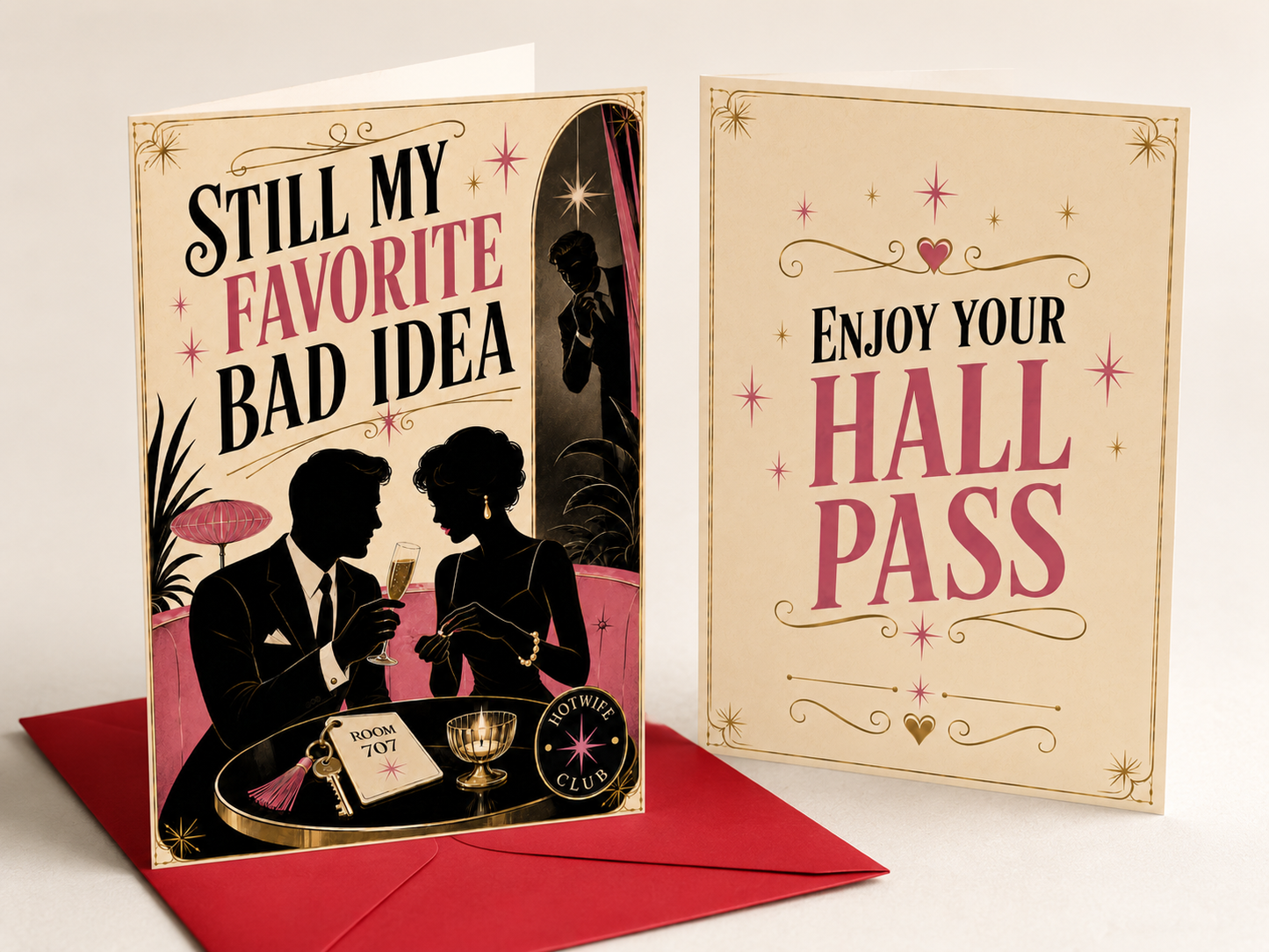 Hotwife Club Favorite Bad Idea Hall Pass Greeting Card - 5x7 Folded Card with Red Envelope