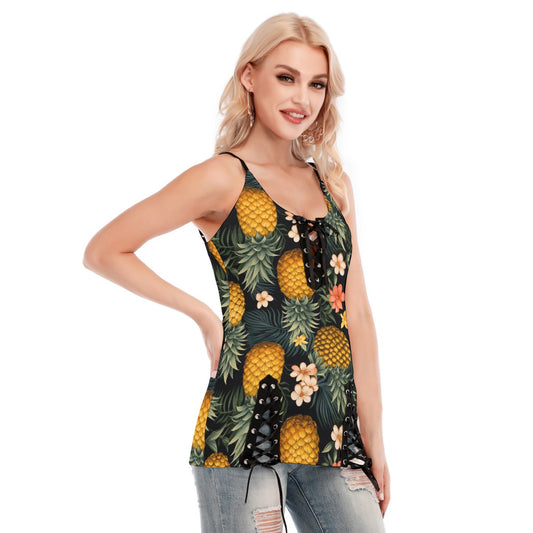 Hotwife Club Upside Down Pineapple  V-neck Eyelet Lace-up Cami Dress for Swingers and Vixens