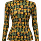 The Hotwife Club Women’s Mesh Long Sleeve Top with Upside-Down Pineapple Print, Fitted Sheer Shirt,