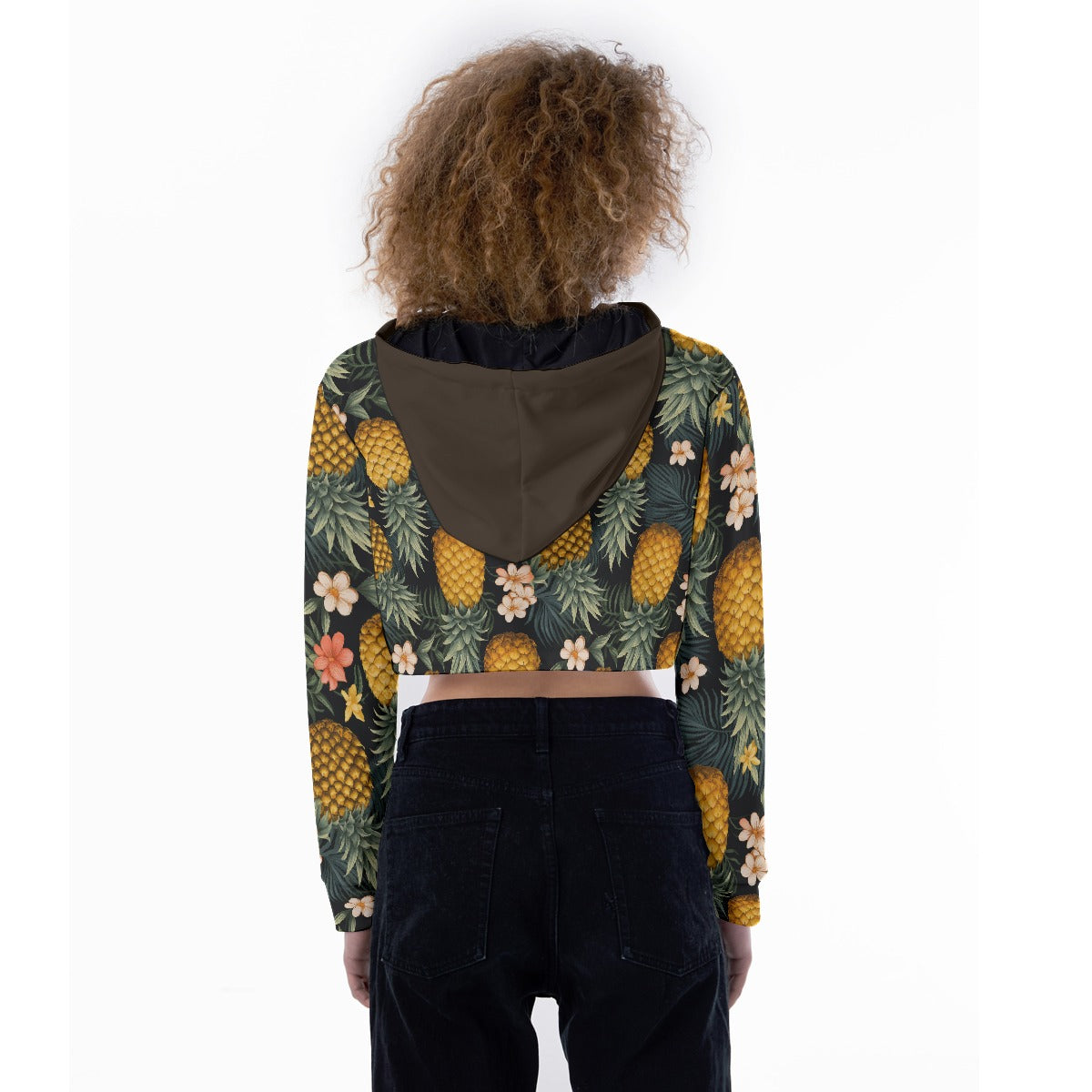 Upside-down Pineapple All-Over Print Women's Crop Top Hoodie