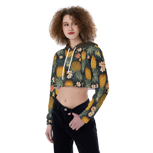 Upside-down Pineapple All-Over Print Women's Crop Top Hoodie