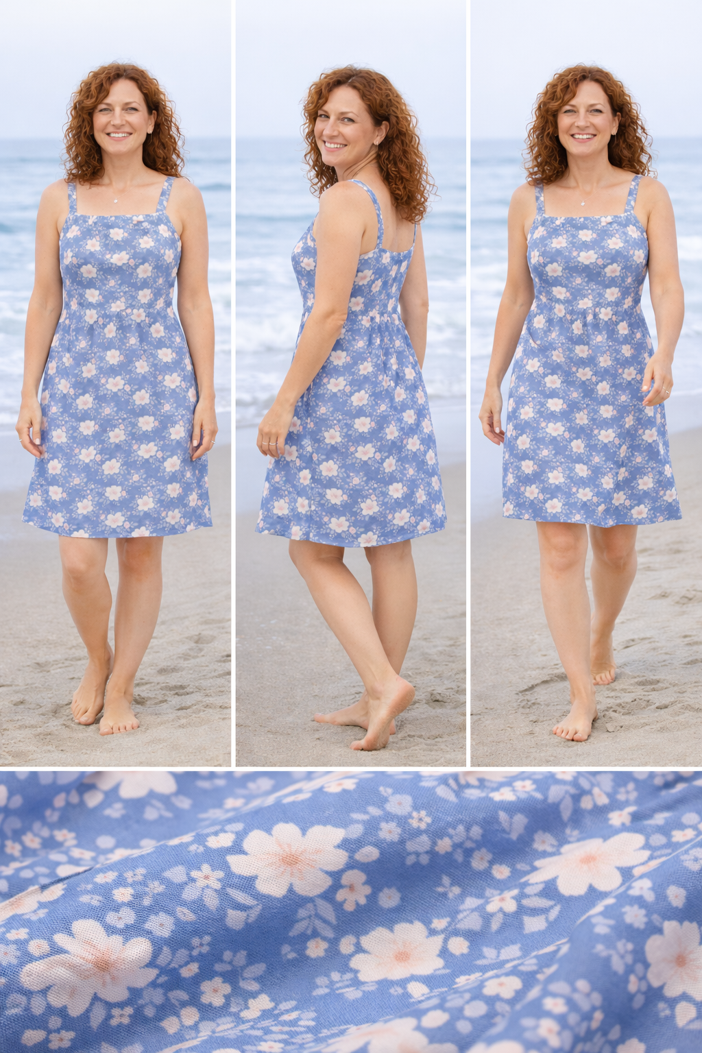 Hotwife Club Blue Floral Summer Women's Sleeveless Cami Dress
