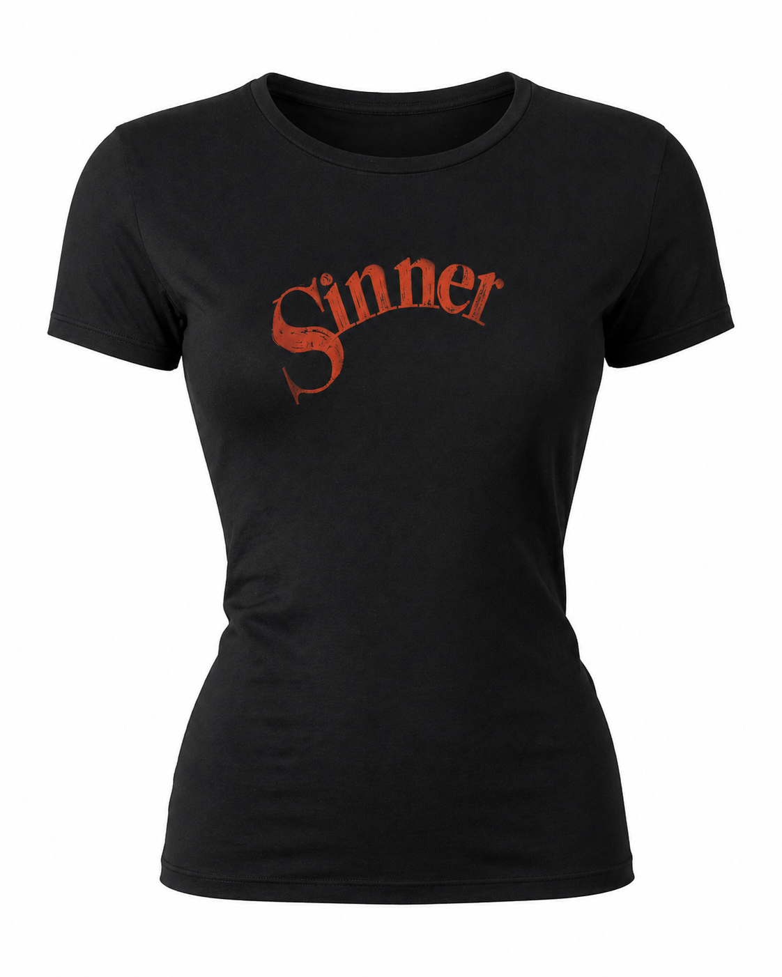 Vintage “Sinner” – Retro Pulp Style Distressed Red Logo Shirt – Gothic Romance Aesthetic